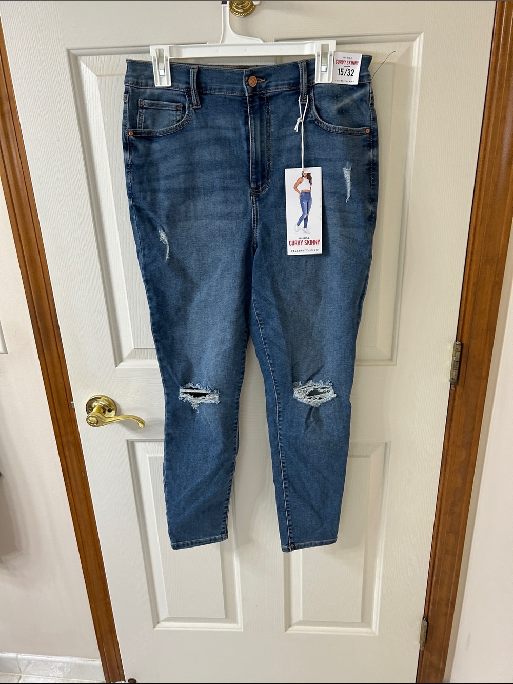 Celebrity Pink Curvy Skinny Distressed Blue Jeans